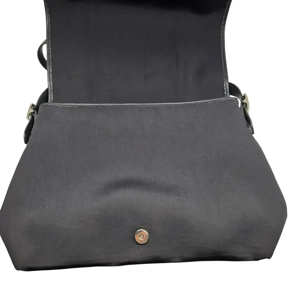 Coach Black Messenger Shoulder Bag Nylon Leather Trim Flap Crossbody
